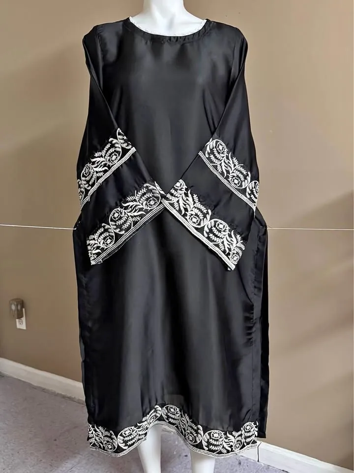 Black Silk Embroidered Long Top / Kurti, photo 1 of 4