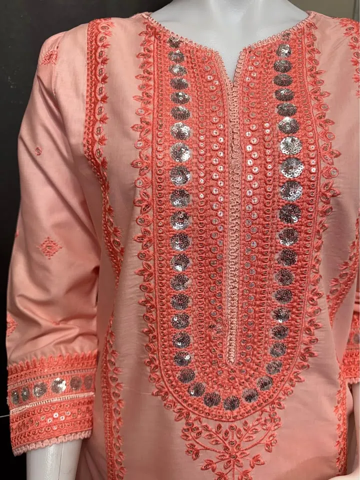 Peach Cotton Embroidered Dress with Monar Dupatta, photo 3 of 5
