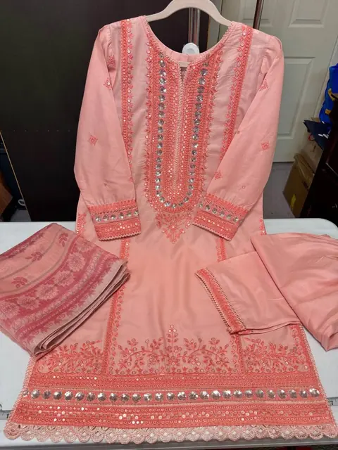 Peach Cotton Embroidered Dress with Monar Dupatta, photo 5