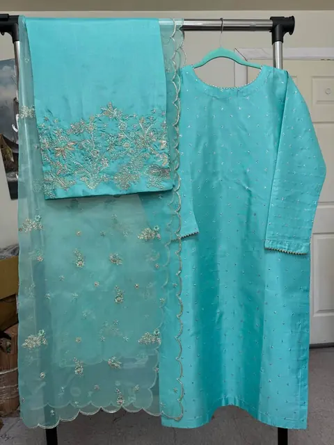 Katan Silk Embroidered Palazzo Suit with Organza Dupatta, photo 3