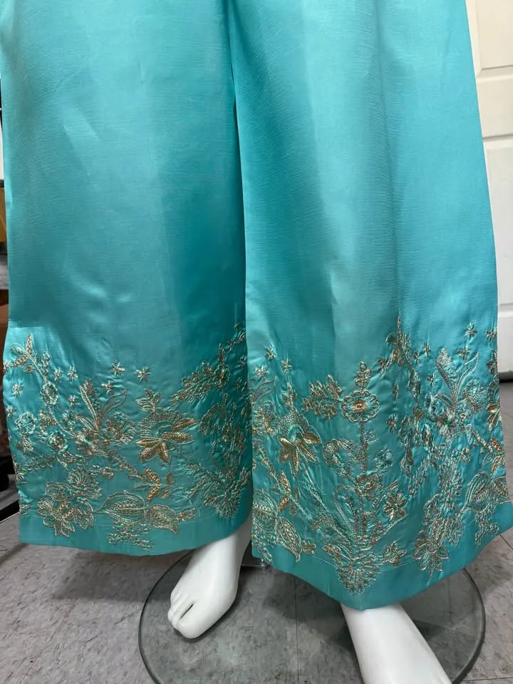 Katan Silk Embroidered Palazzo Suit with Organza Dupatta, photo 4 of 5