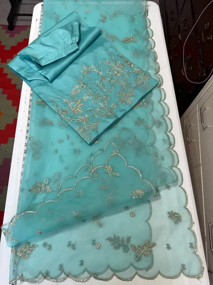 Katan Silk Embroidered Palazzo Suit with Organza Dupatta, photo 5 of 5
