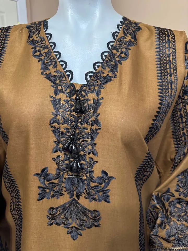 Brown Cotton Embroidered Kurti, photo 3 of 5