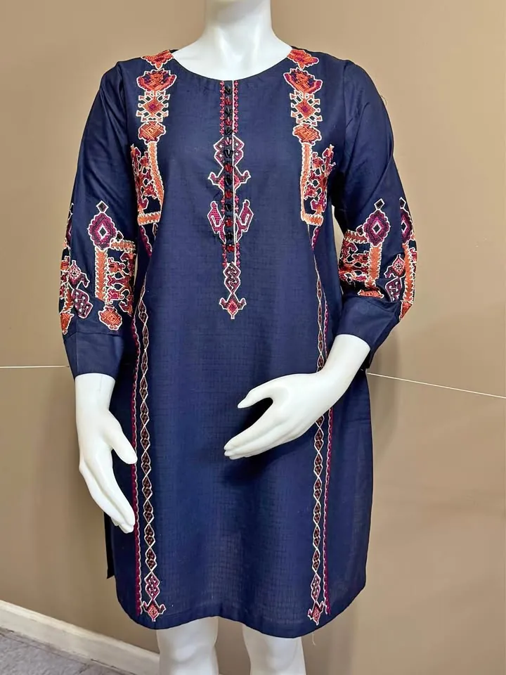 Blue Cotton Embroidered Kurti / Top, photo 1 of 4