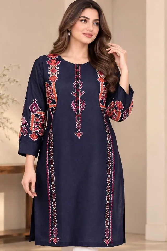 Blue Cotton Embroidered Kurti / Top, photo 2 of 4