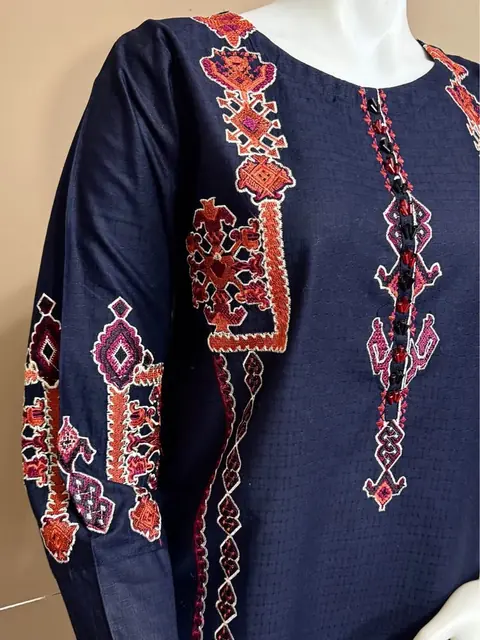 Blue Cotton Embroidered Kurti / Top, photo 4