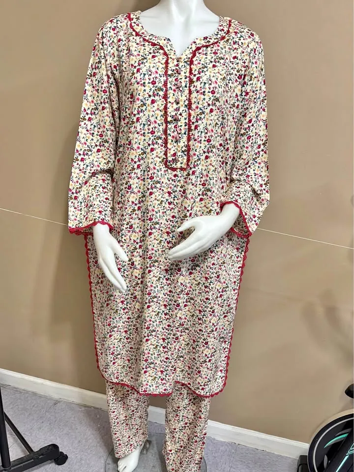 Floral Linen Stitched 2-Piece Suit / Co-ord Set, photo 1 of 4