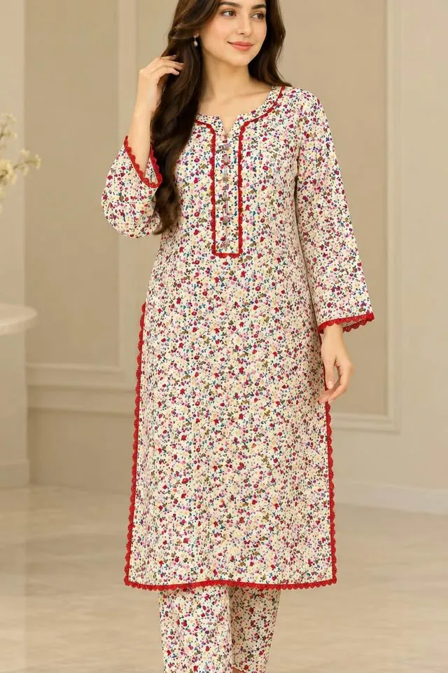 Floral Linen Stitched 2-Piece Suit / Co-ord Set, photo 2 of 4