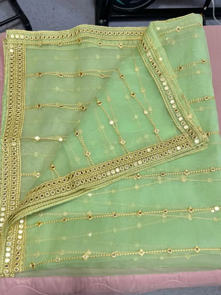 Green Organza Embroidered Fancy Dupatta / Shawl, photo 3 of 6