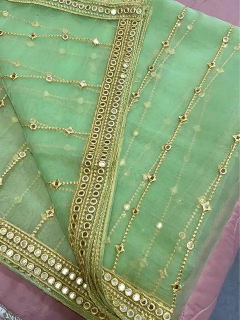 Green Organza Embroidered Fancy Dupatta / Shawl, photo 4
