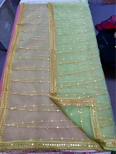Green Organza Embroidered Fancy Dupatta / Shawl, photo 5