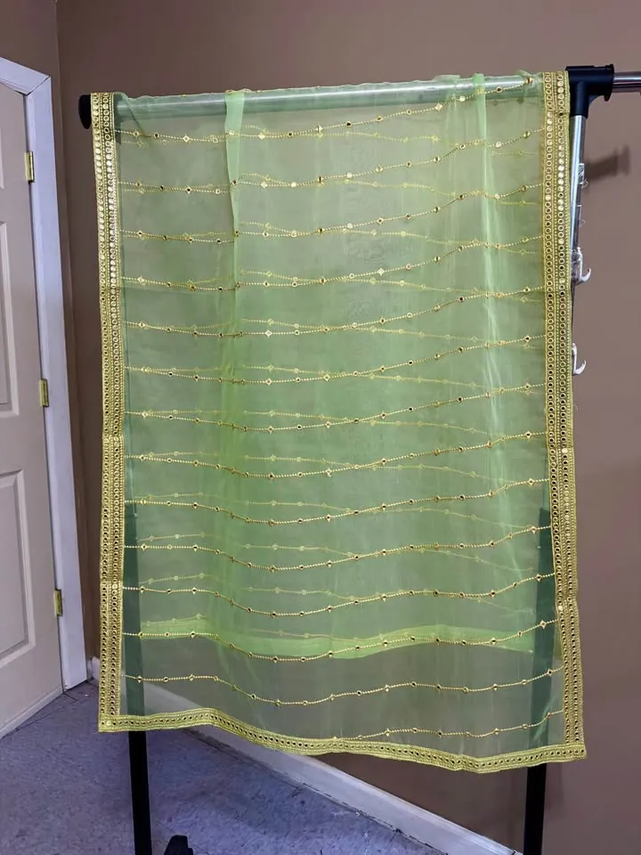 Green Organza Embroidered Fancy Dupatta / Shawl, photo 6 of 6