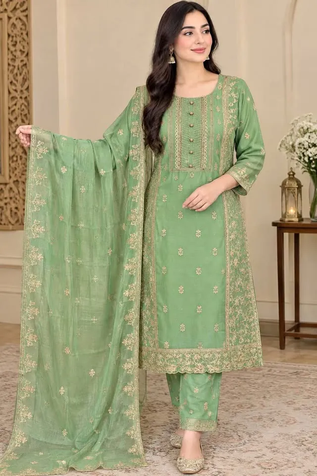 Green Chiffon Party Wear Dress
