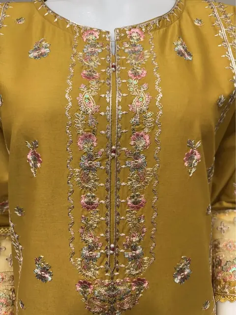 Mustard Cotton Embroidered Dress with Monar Dupatta, photo 7