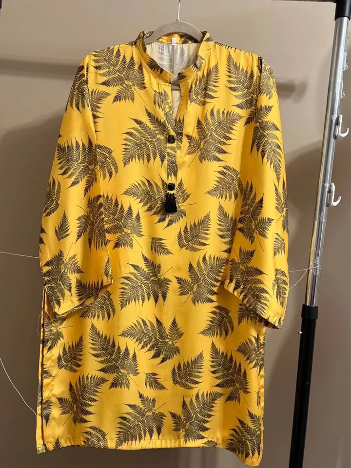 Yellow Silk Stitched Kurta, photo 2 of 3