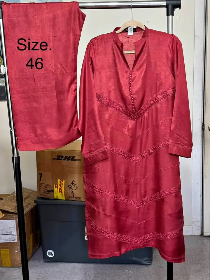 Cotton Silk 2-Piece Palazzo Suit in Red, Maroon or Tan, photo 1 of 3