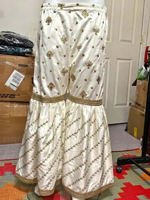 Off-White Silk Gharara Pants with Golden Sequin Work