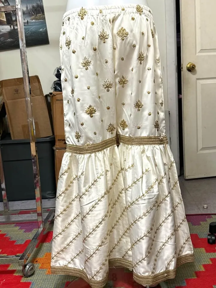 Off-White Silk Gharara Pants with Golden Sequin Work, photo 2 of 6