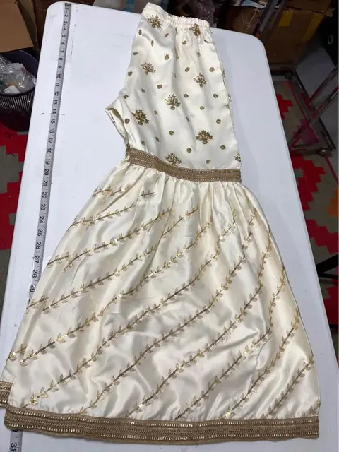 Off-White Silk Gharara Pants with Golden Sequin Work, photo 3