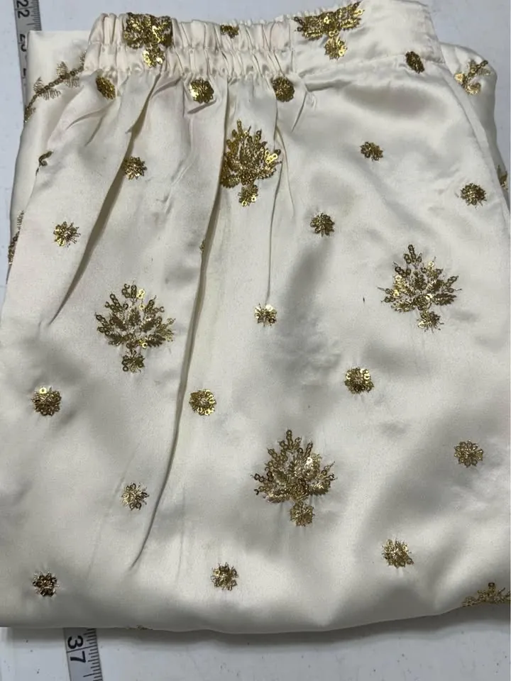 Off-White Silk Gharara Pants with Golden Sequin Work, photo 5 of 6