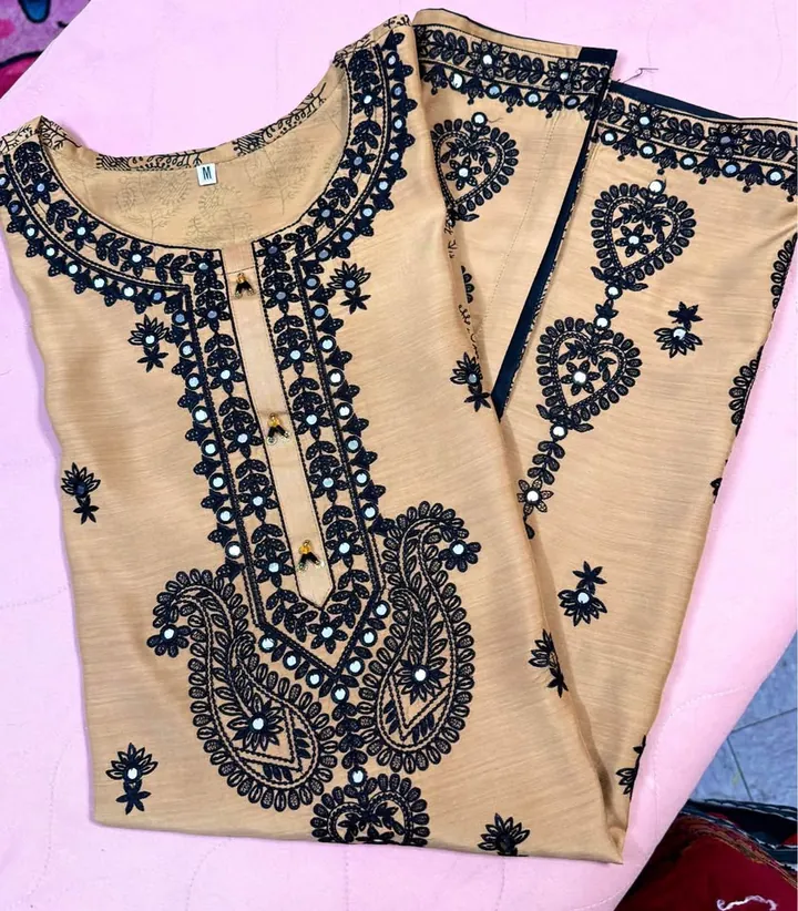 Beige Viscose Embroidered Kurti / Top, photo 3 of 6