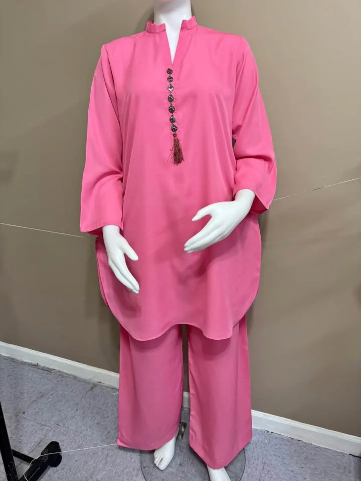 Pink Georgette Stitched Co-ord Set / 2-Piece Palazzo Suit, photo 1 of 4