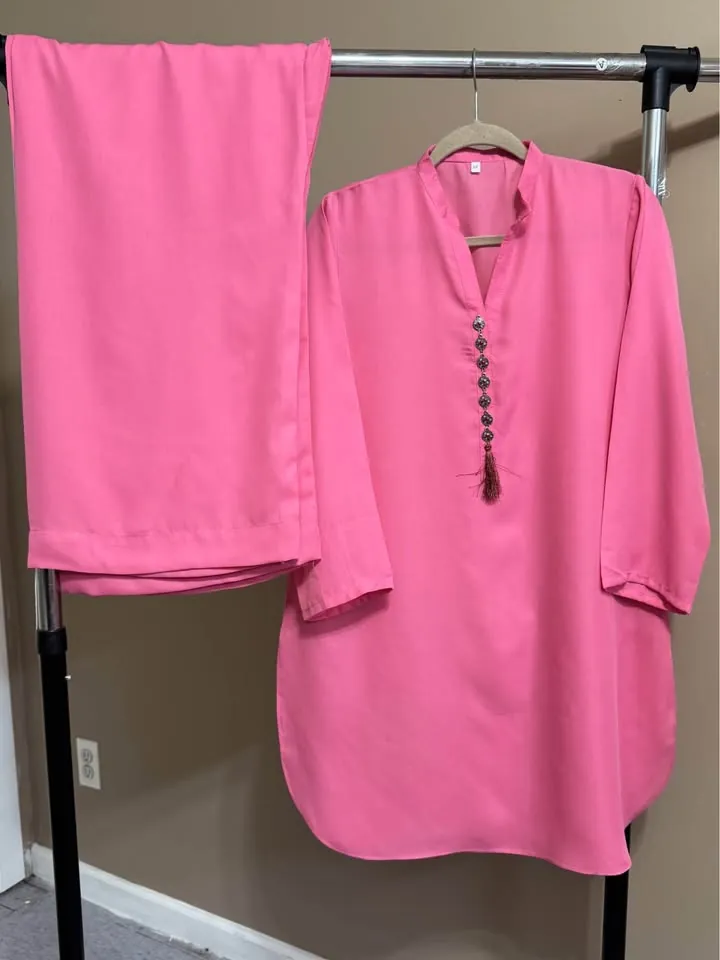 Pink Georgette Stitched Co-ord Set / 2-Piece Palazzo Suit, photo 2 of 4