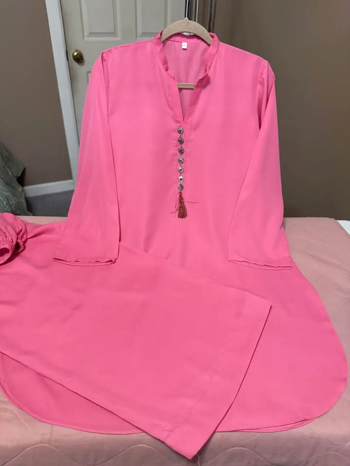 Pink Georgette Stitched Co-ord Set / 2-Piece Palazzo Suit, photo 3 of 4