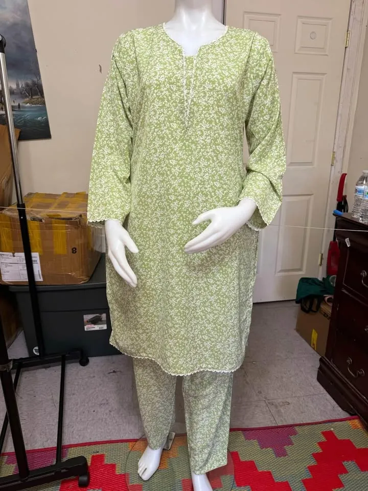 Green Georgette Stitched 2-Piece Suit, photo 2 of 3