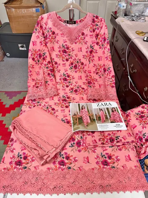 Pink Floral Branded Khaddar Suit with Shawl