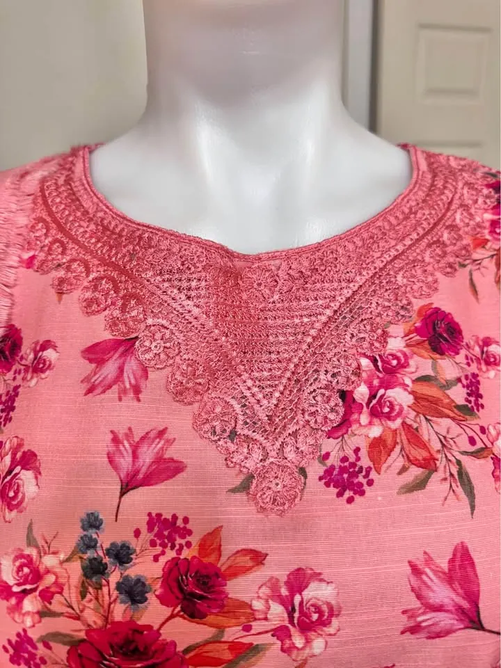 Pink Floral Branded Khaddar Suit with Shawl, photo 3 of 6