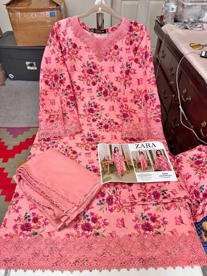 Pink Floral Branded Khaddar Embroidered Dress, photo 1 of 8