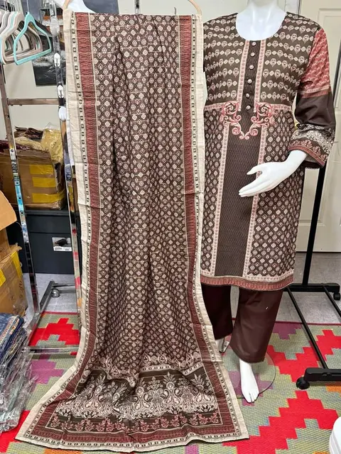 Brown Branded Khaddar Dress