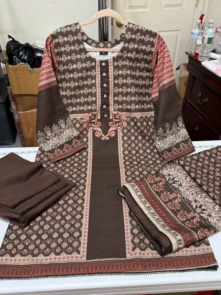 Brown Branded Khaddar Dress, photo 2 of 4