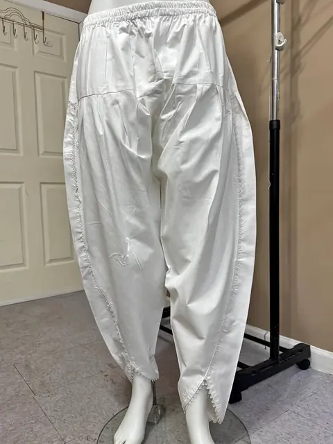 White Cotton Tulip Shalwar with Lace / Pant